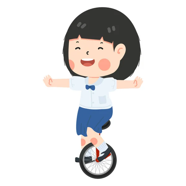 Anak Perempuan Mengendarai Sepeda Roda Satu - Stok Vektor