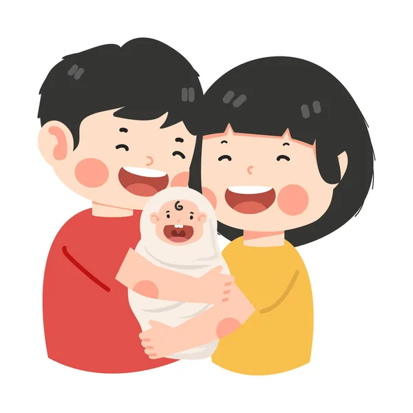Szczęśliwa Matka Ojciec Przytulają Noworodka — Wektor stockowy