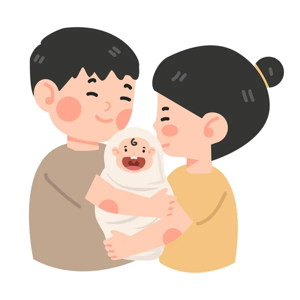Padres Jóvenes Felices Abrazando Bebé Recién Nacido — Archivo Imágenes Vectoriales