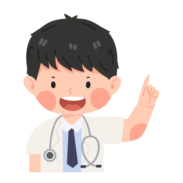 Glücklicher Arzt Zeigt Auf Seinen Kopf — Stockvektor