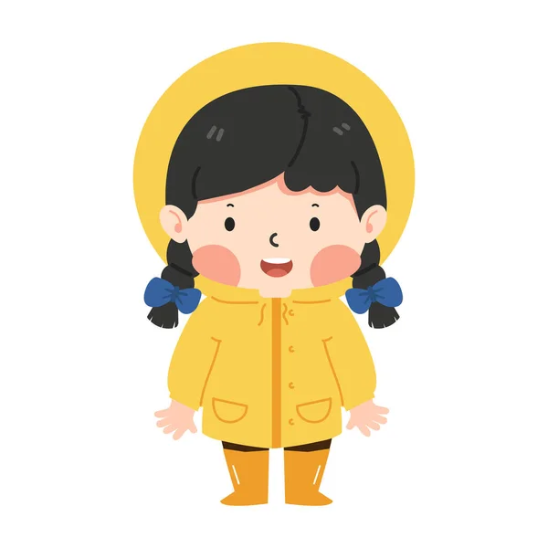 Sarı Yağmurluk Giyen Küçük Bir Çocuk — Stok Vektör
