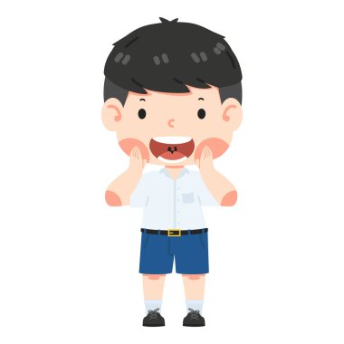 Sevimli çocuk ağzını açıyor.