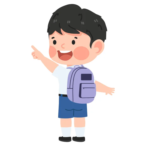 Cute Boy Student Point Cartoon — Stock Vector