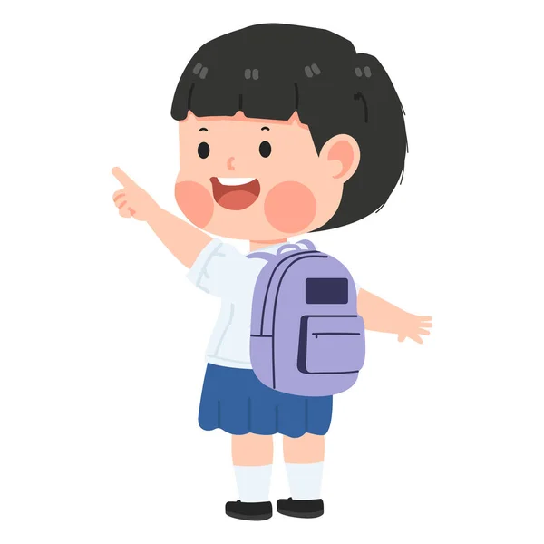 Cute Girl Student Point Cartoon — Stock Vector