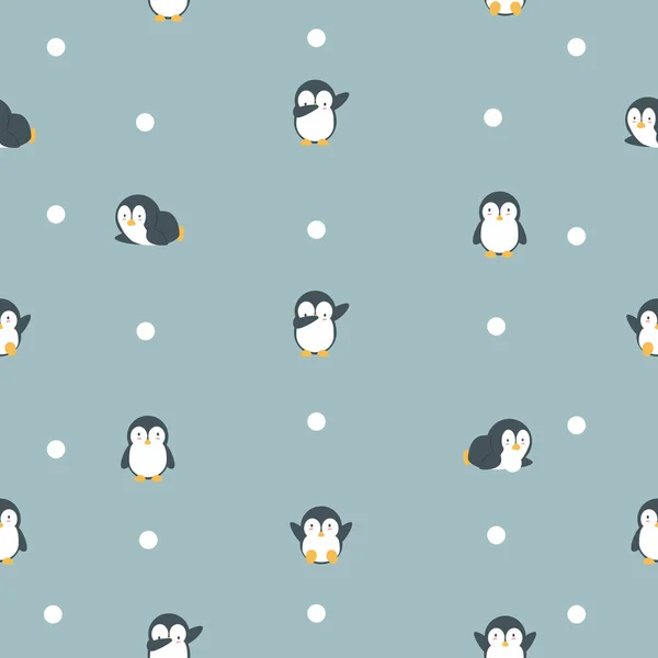 Desenho Animado Pinguim Doodle Padrão Sem Costura —  Vetores de Stock