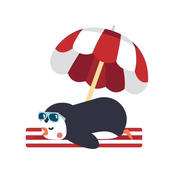 Mignon Pingouin Avec Parapluie Été — Image vectorielle