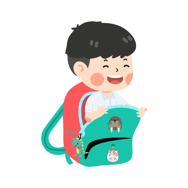 Süß Junge Student Ein Tasche — Stockvektor