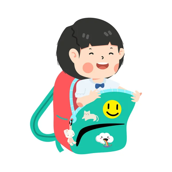 Χαριτωμένο Κορίτσι Μαθήτρια Μια Τσάντα — Διανυσματικό Αρχείο