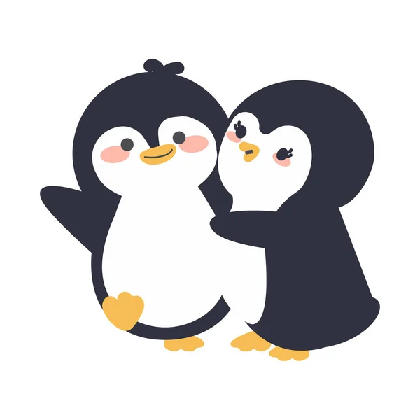 stock vector Cute penguins hug with couple