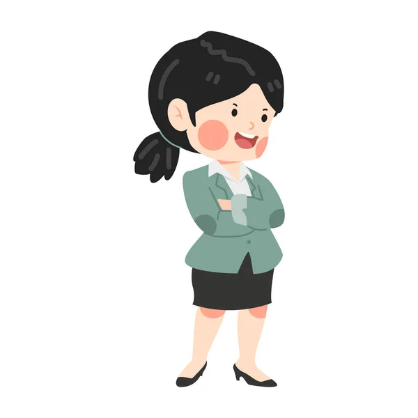 Business Woman Standing Crossed Arms — Stock Vector