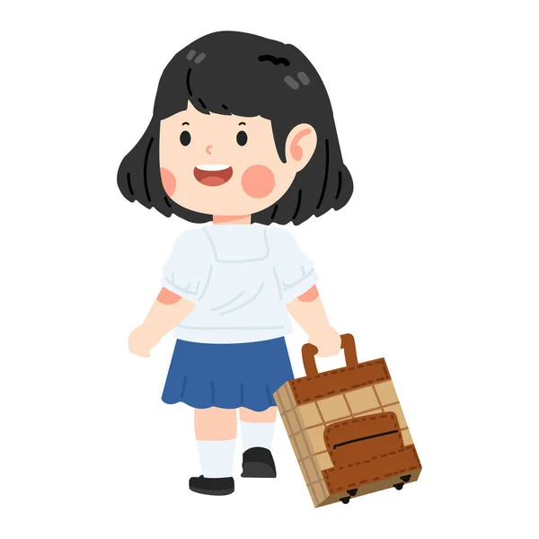 Cute Girl Student Pulling Luggage — Stock Vector