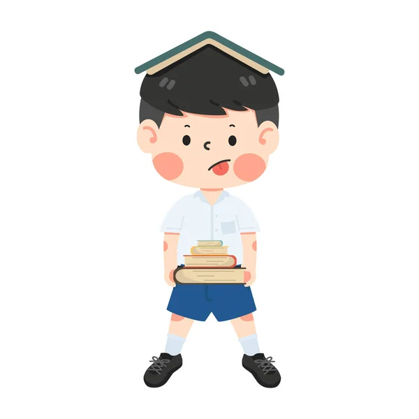 Cute Boy Student Books — Stock Vector