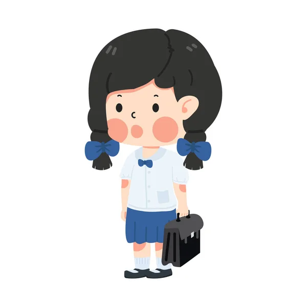 Cute Girl Student Holding Bag — Stock Vector