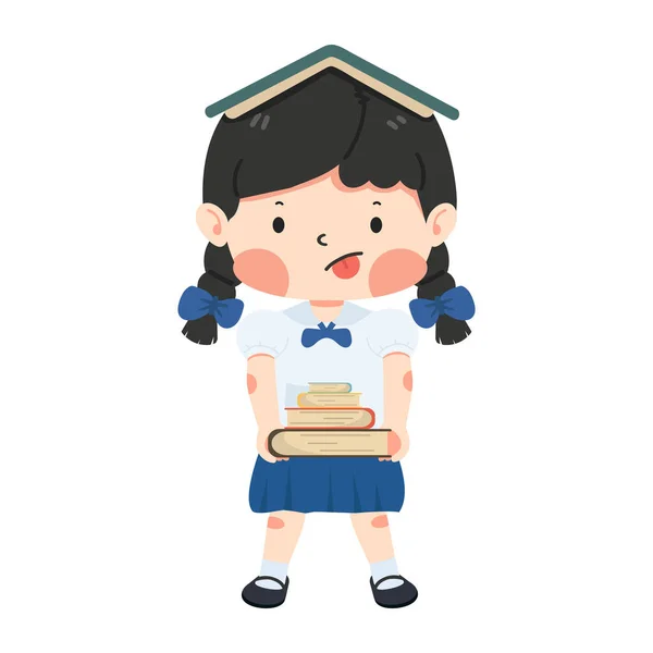 Cute Girl Student Books — Stock Vector