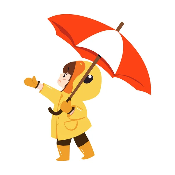 Mädchen Mit Regenschirm Und Regenmantel — Stockvektor