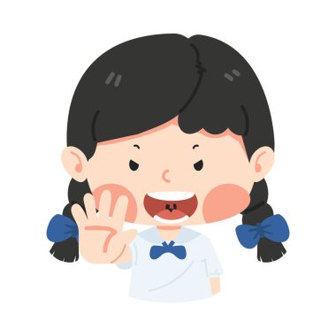 Sevimli kız öğrenci, dur işareti gösteriyor.