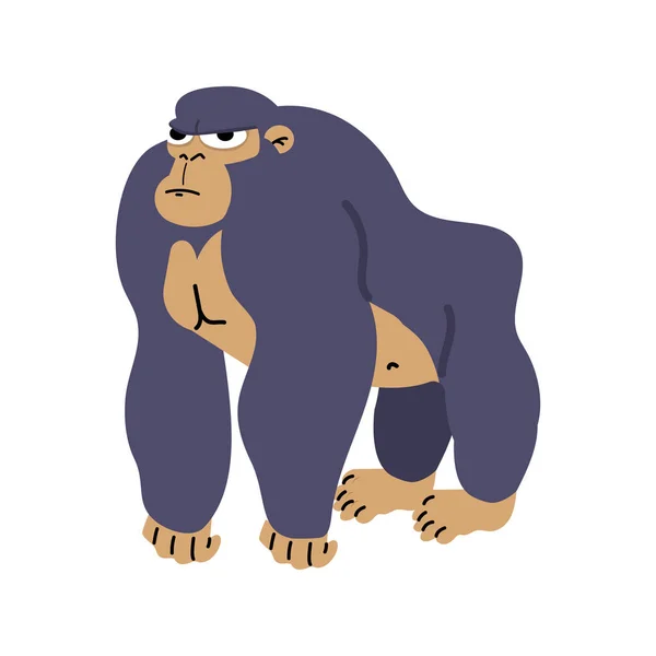 Mignon Gorille Personnage Dessin Animé Plat — Image vectorielle