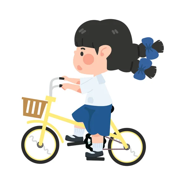 Bonito Menina Estudante Andar Bicicleta — Vetor de Stock