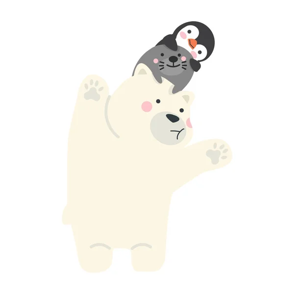Urso Polar Com Leão Marinho Pinguim —  Vetores de Stock