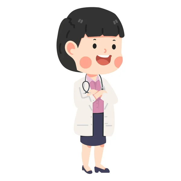 Feliz Personaje Dibujos Animados Femenino Doctor — Vector de stock