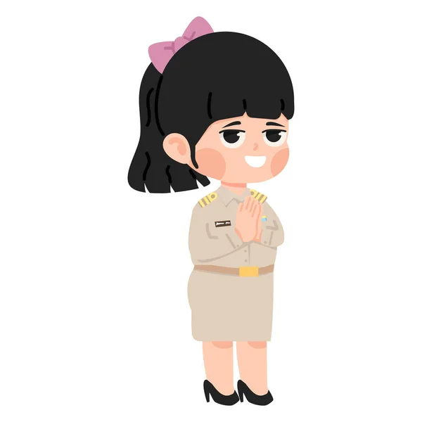Thai Enseignant Uniforme Dessin Animé — Image vectorielle