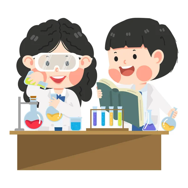 Kinder Studentinnen Wissenschaftlerinnen Forschen Labor — Stockvektor