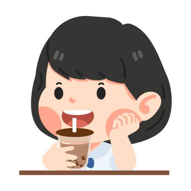 Çayını içen kız öğrenci.