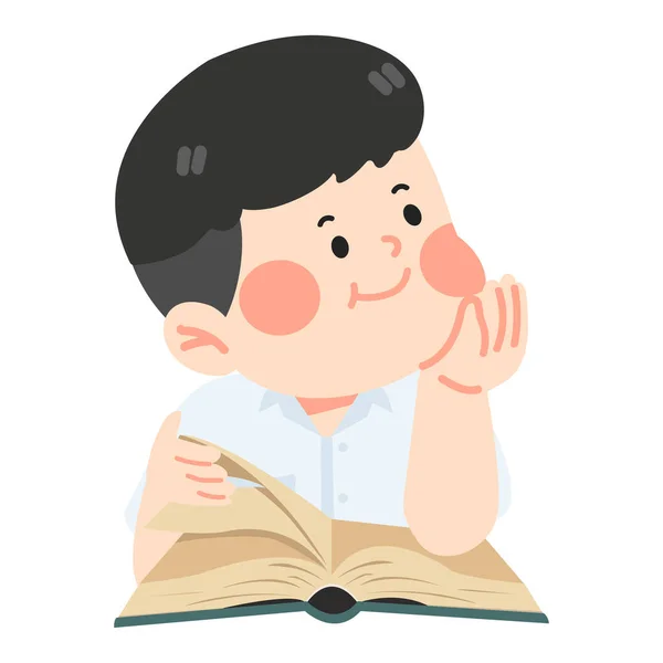 Kid Boy Students Reading Book — Stock Vector