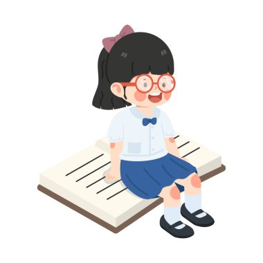 Kitabın üzerinde oturan çocuk öğrenci 