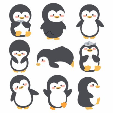 Sevimli karalama penguenleri çizgi film seti