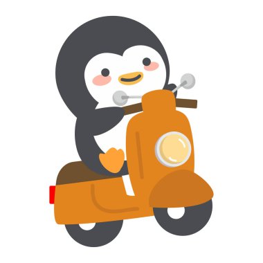 Şirin bir penguen scooter kullanıyor.