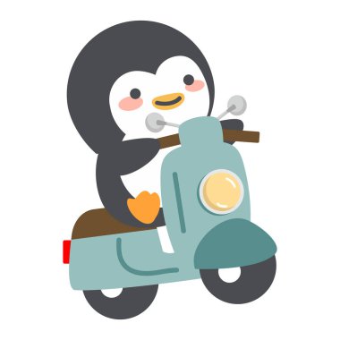 Şirin bir penguen scooter kullanıyor.