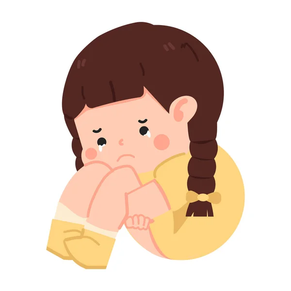 Cute Kid Girl Crying Sad Cartoon — Stock Vector