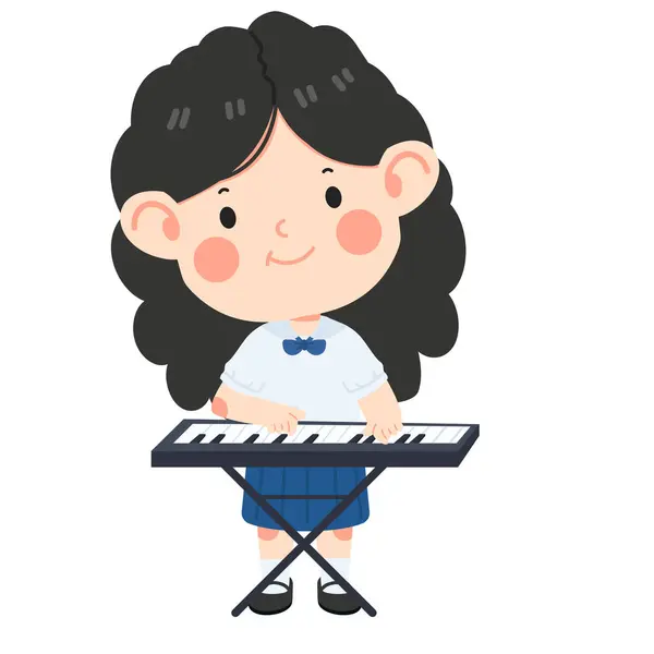Kid Girl Student Play Piano — Stock Vector
