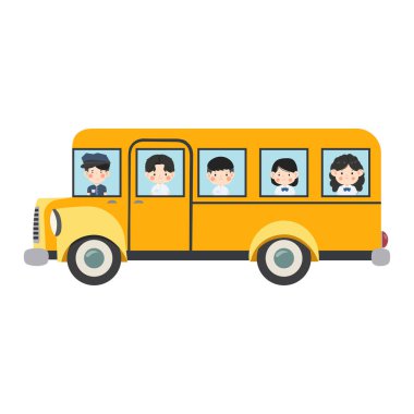 Okul otobüsüne binen çocuklar ulaşım eğitimi alıyorlar.