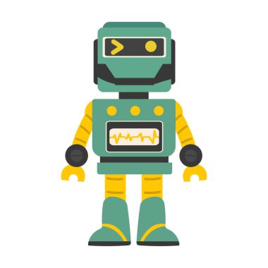 Düz stil komik yeşil robot. 