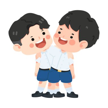 Mutlu çocuk sarılıyor ve gülümsüyor.