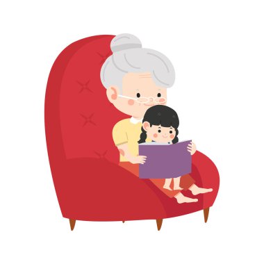 Büyükannem bir sandalyeye oturur ve torununa kitap okur.