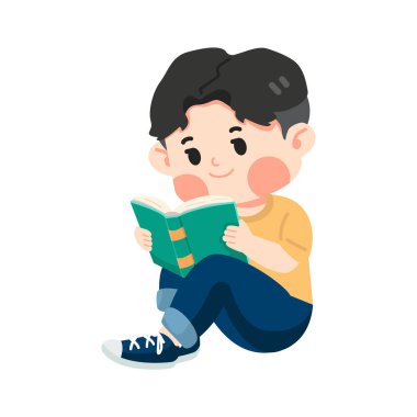 Küçük şirin çocuk kitap okuyor.