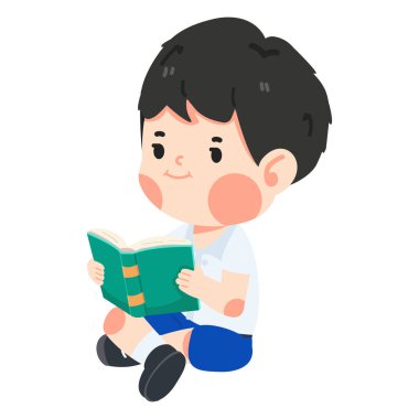 Mutlu öğrenci kitabı okuyor.