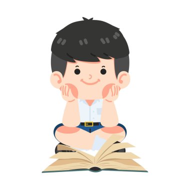 Çocuk öğrenci kitap okumaktan hoşlanıyor.