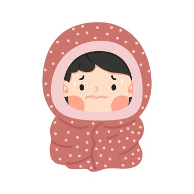 Çocuk ateşi battaniyenin içinde titriyor.