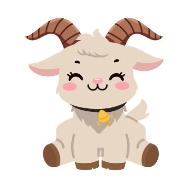 Şirin keçi çizgi film hayvanı gibi oturur.