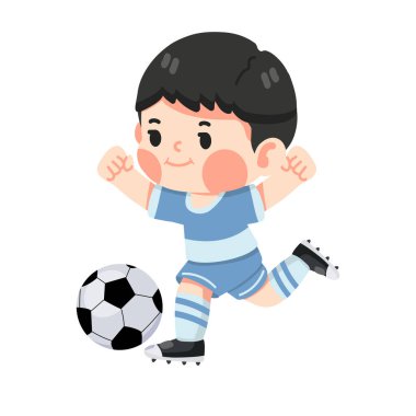 Küçük çocuk futbol oynuyor. 
