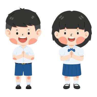 Sawasdee setini selamlayan sevimli öğrenci.