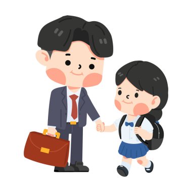 Baba kızlarının elini tutuyor.