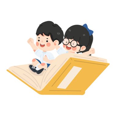 Kitapta oturan çocuklar.