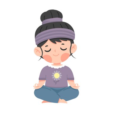 Yoga yapan çocuk meditasyon yapıyor. 