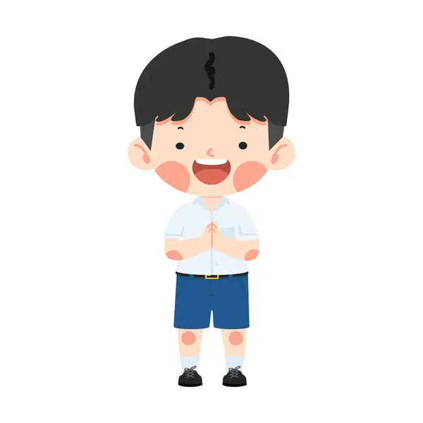 stock vector Kid thai student greeting sawasdee vector