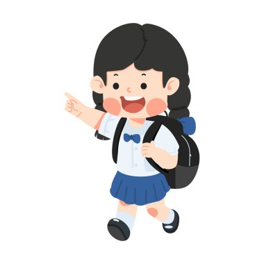 Parmakla işaret eden sevimli kız öğrenci.